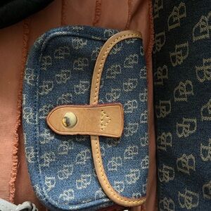 Monogram Denim Small Purse with Leather Trim - Blue/Tan
